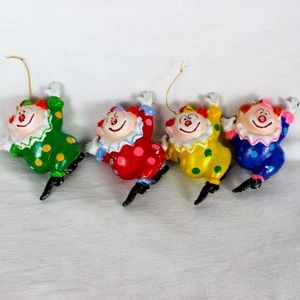 Plastic Blow Mold Ornament Lot Of 4 MCM Christmas Dancing Clowns Vintage Holiday